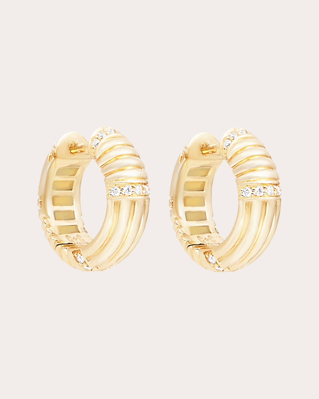 Diamond & 14k Gold Found Ribbed Hoop Earrings