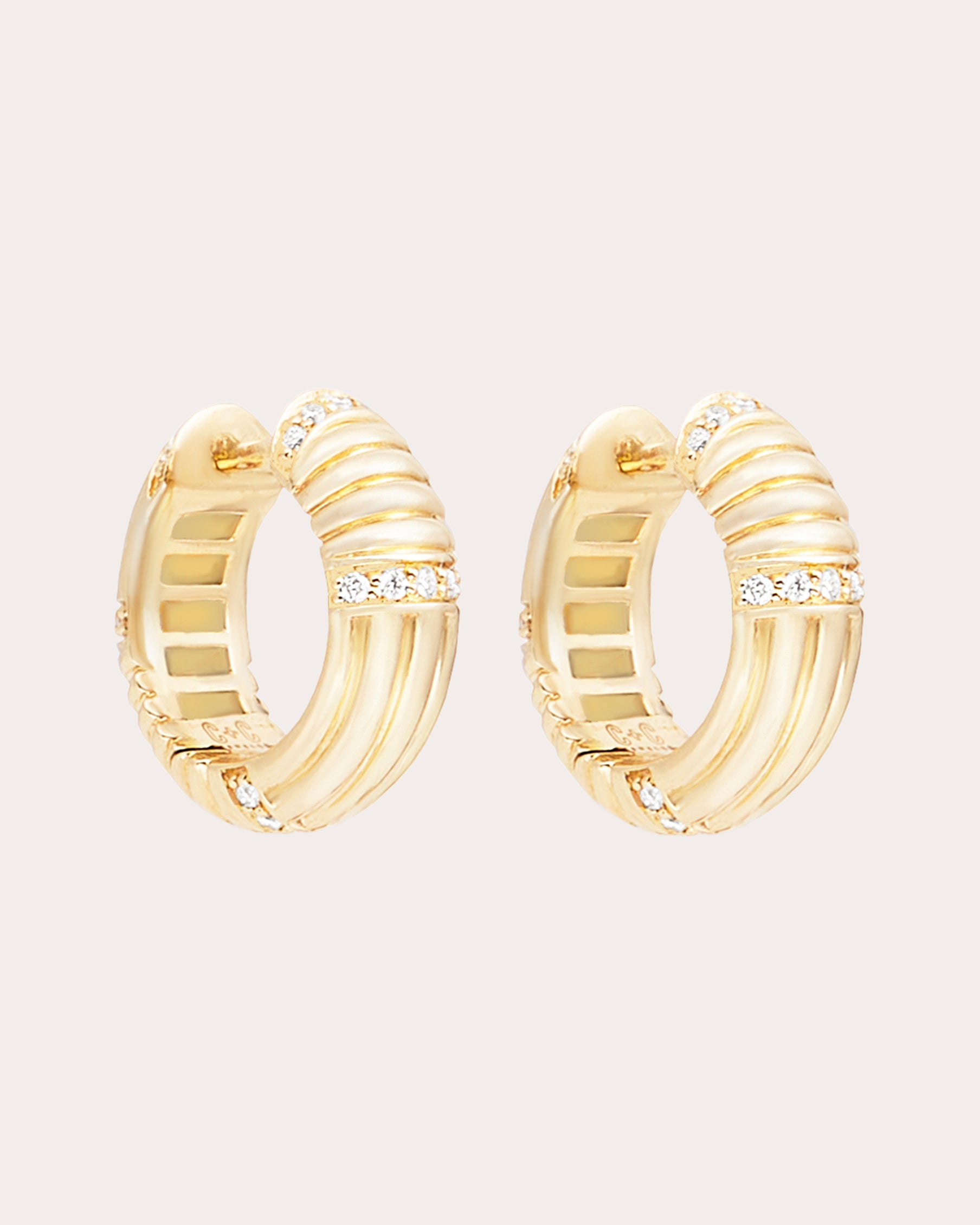 Diamond & 14k Gold Found Ribbed Hoop Earrings