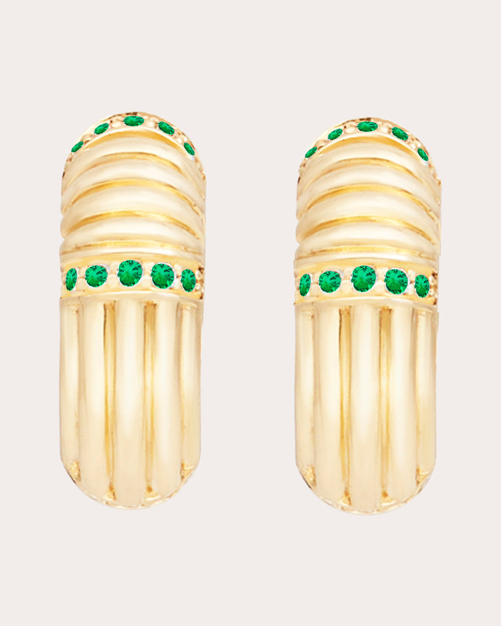 Tsavorite & 14k Gold Found Ribbed Hoop Earrings
