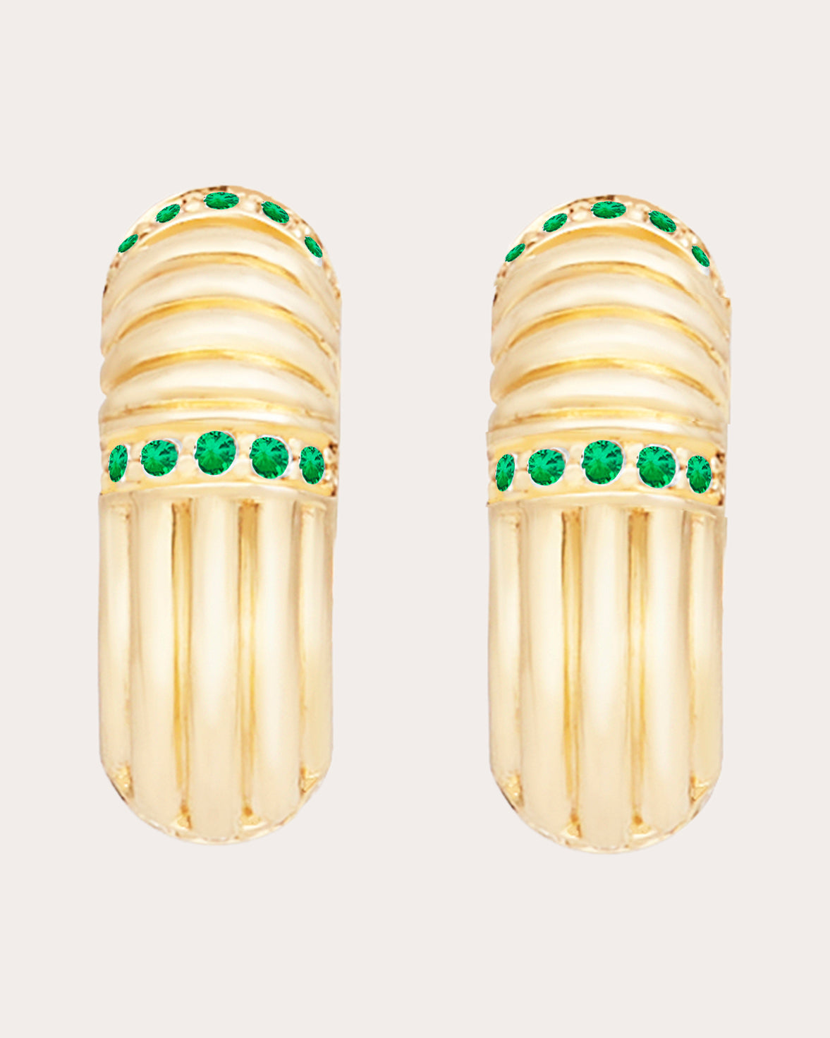 Tsavorite & 14k Gold Found Ribbed Hoop Earrings