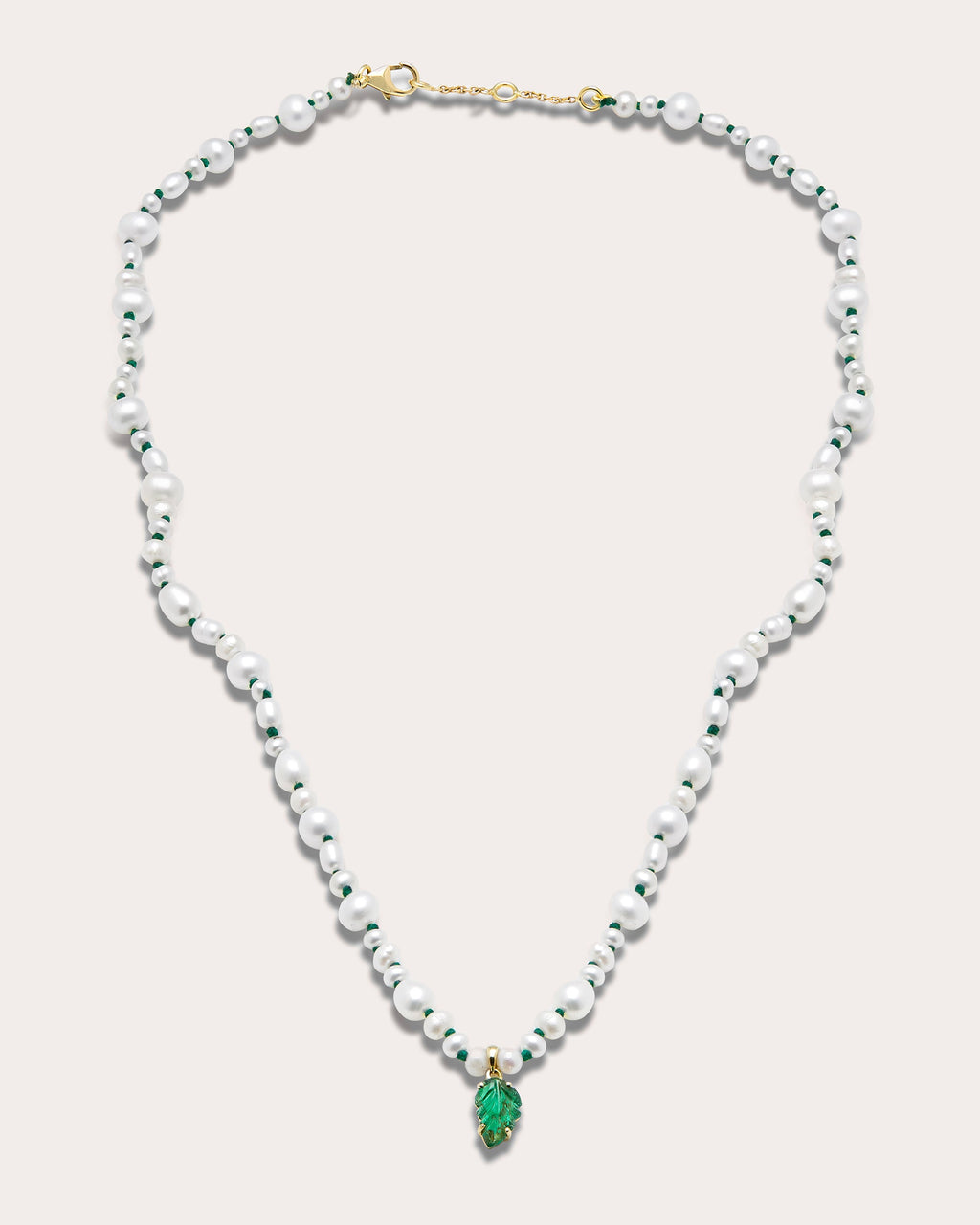 Muna 18K Gold Pearl and Emerald Pendant Necklace
