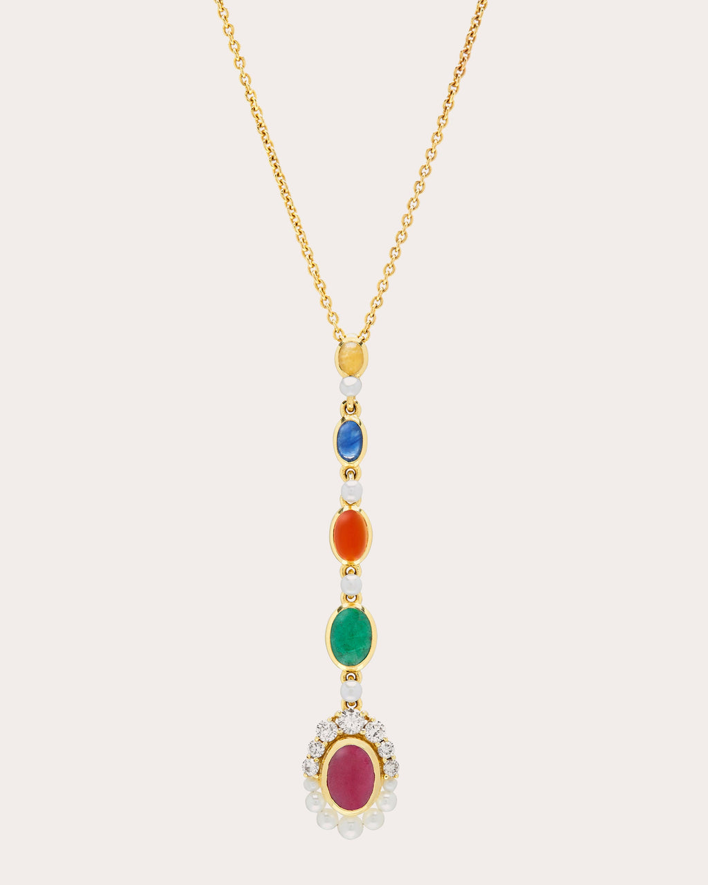 Navratna 18K Gold Pearl and Multi-Stone Pendant Necklace