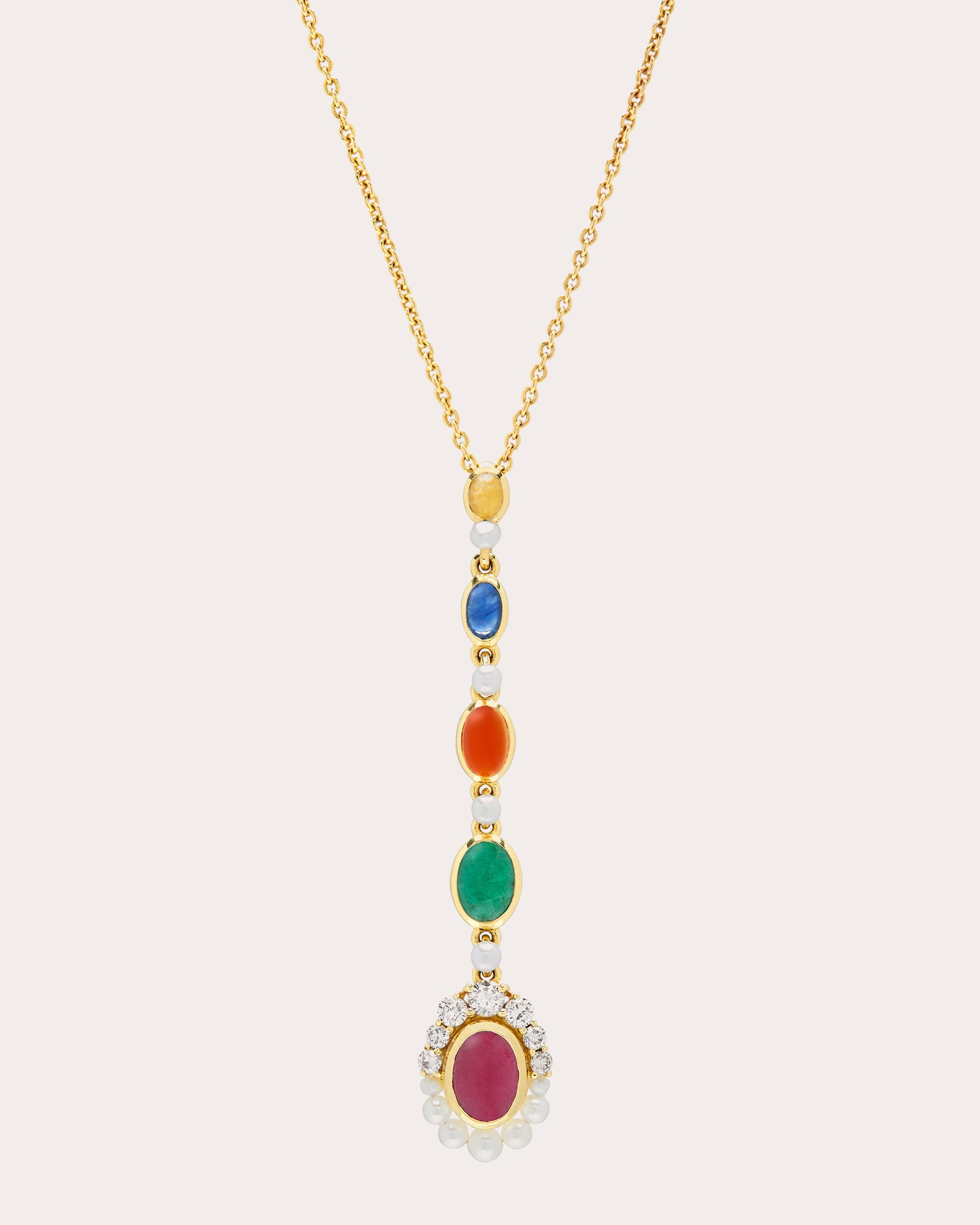 Navratna 18K Gold Pearl and Multi-Stone Pendant Necklace