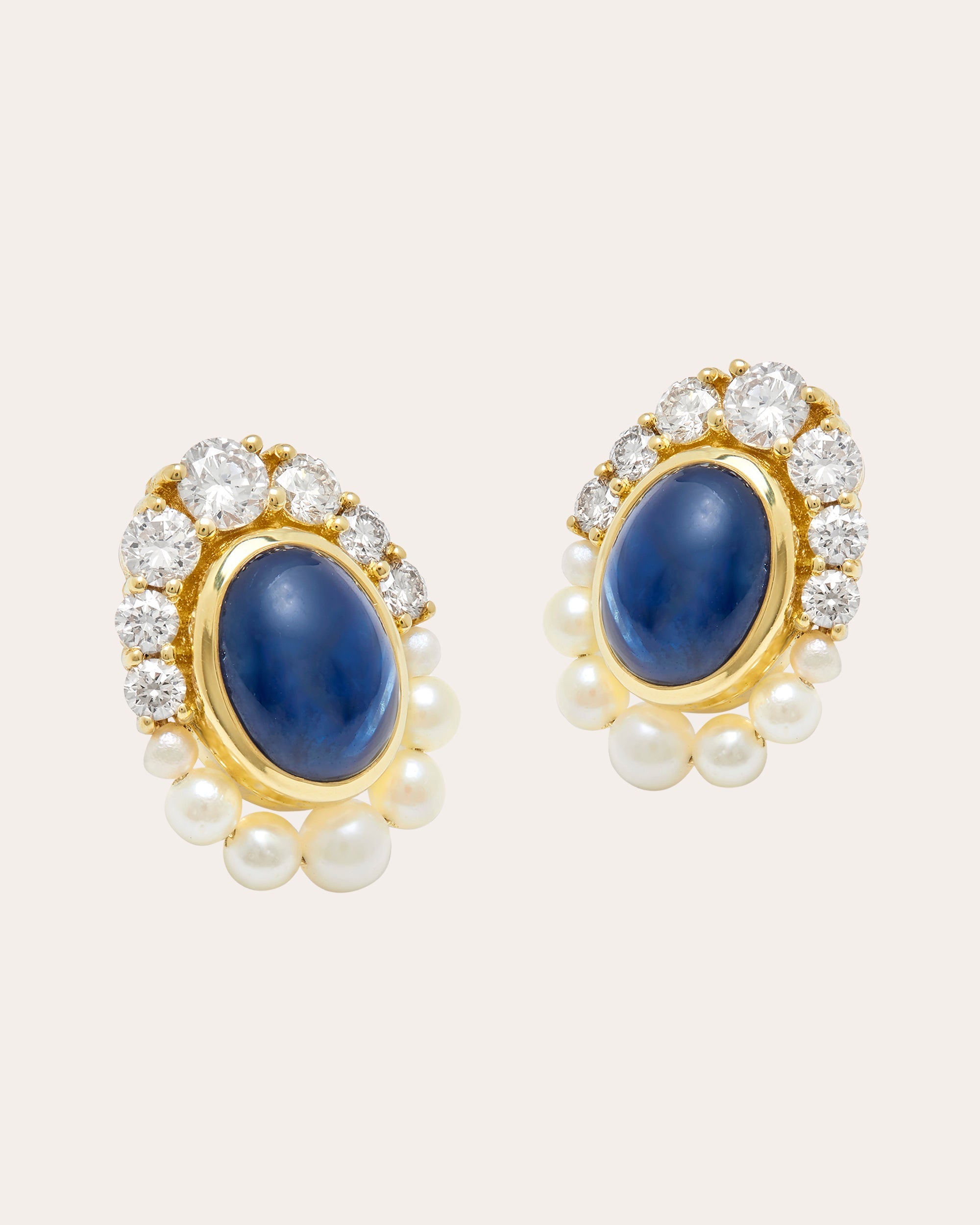 Navratna 18K Gold Pearl Sapphire and Diamond Earrings
