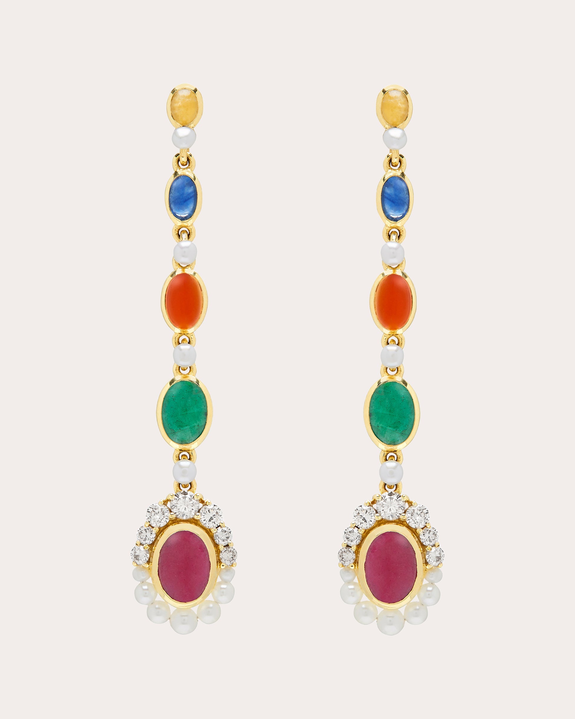 Navratna 18K Gold Pearl and Multi-Stone Earrings