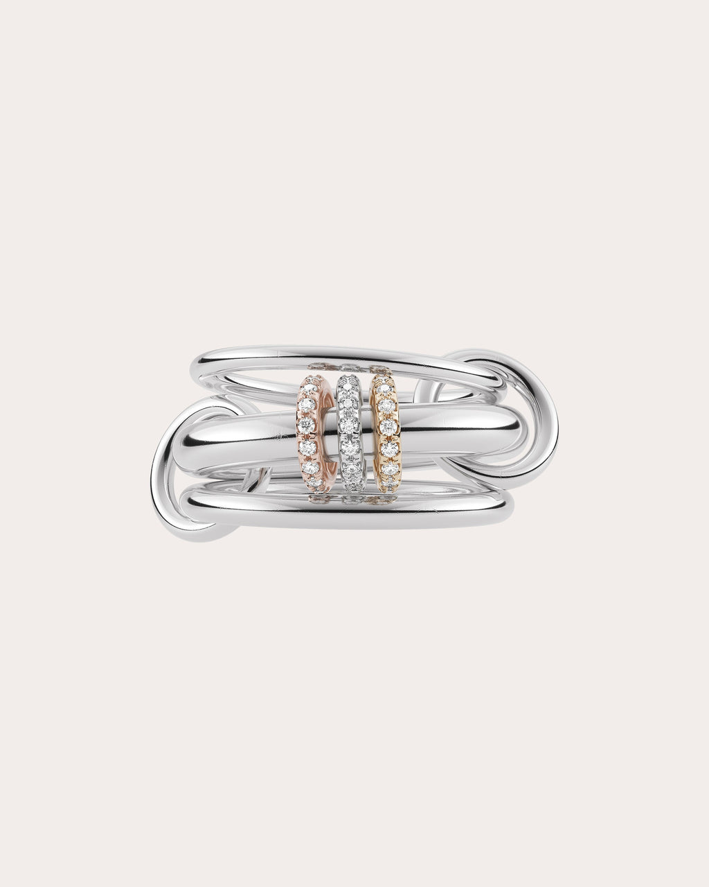 Diamond & 18k Gold Tri-Tone Gemini Pavé Ring