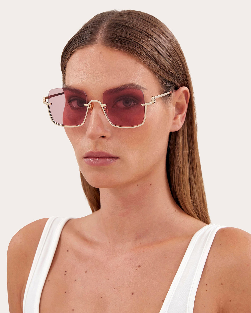 Goldtone & Cyclamen Square Sunglasses
