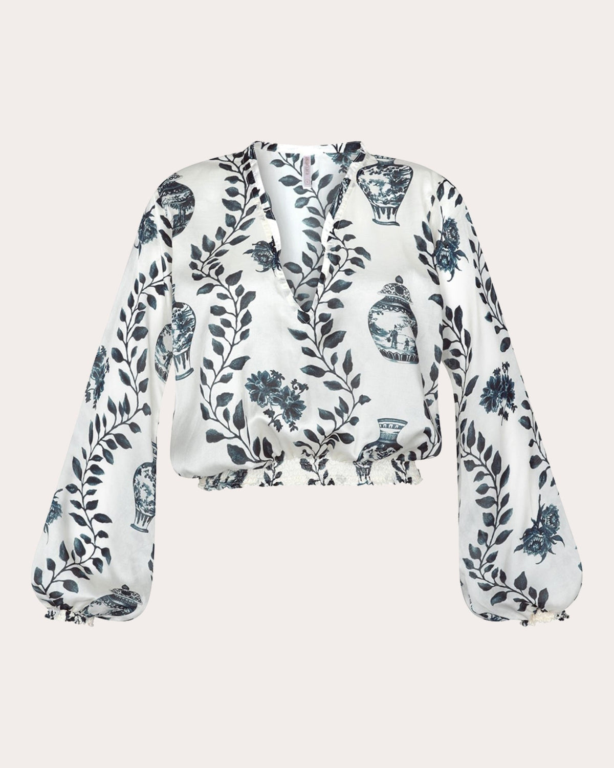Dynastie Royale Smocked V-Neck Blouse