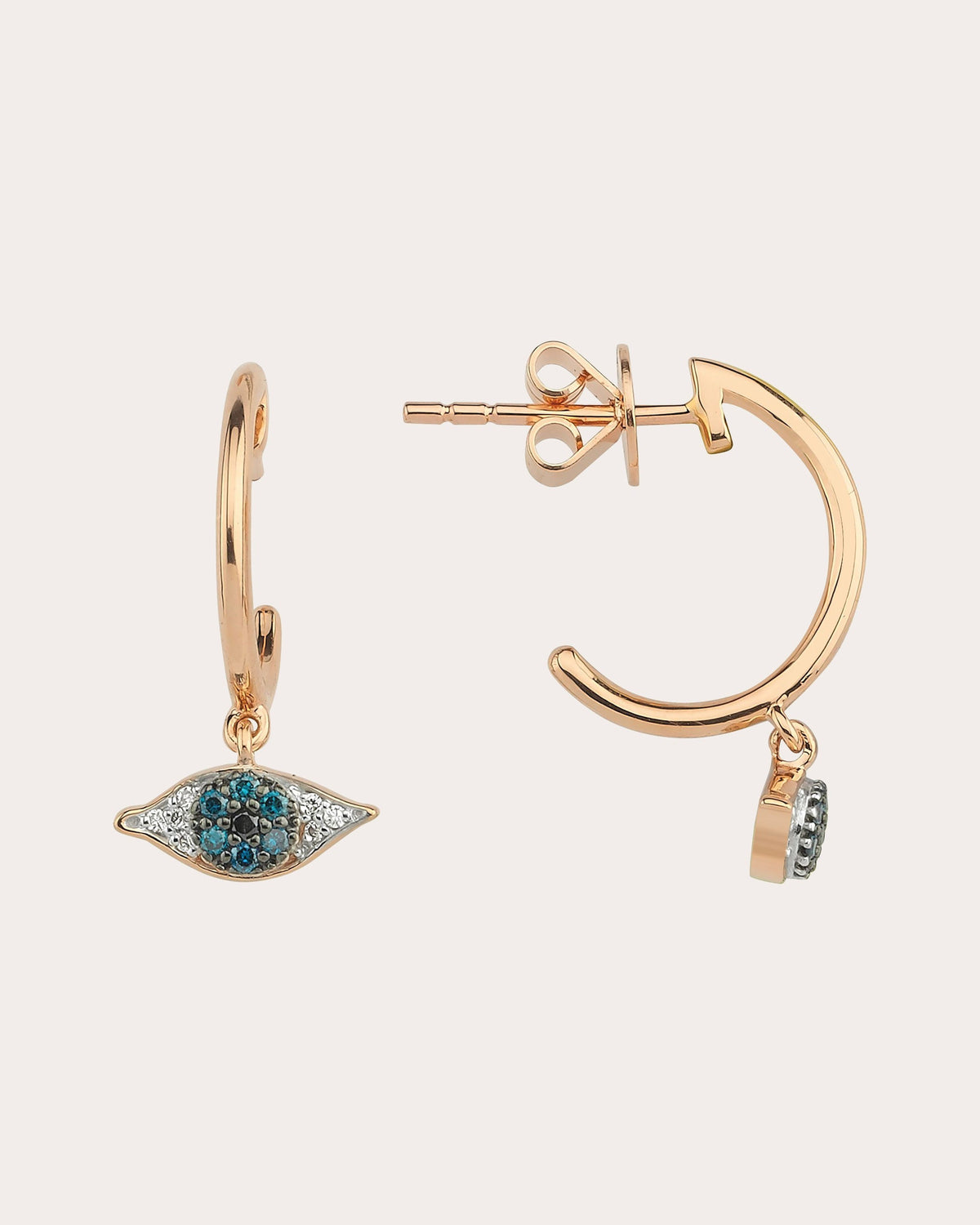Blue & White Diamond Eye Light Hoop Earrings