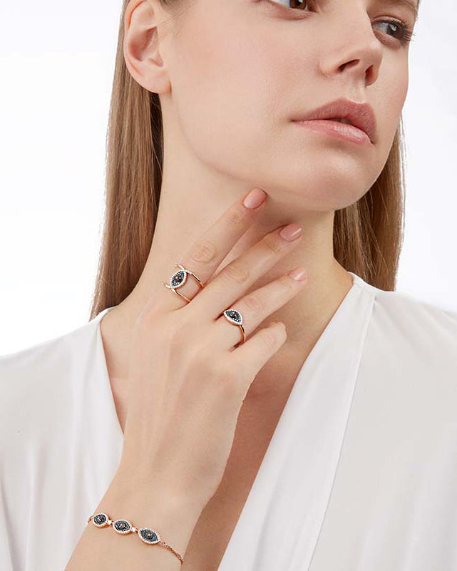 Black & Blue Diamond Eye Light Ring
