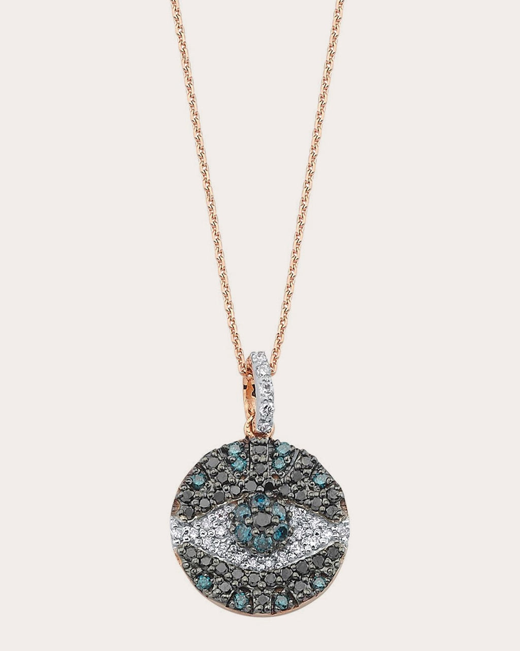 Blue & Black Diamond Eye Light Medallion Necklace