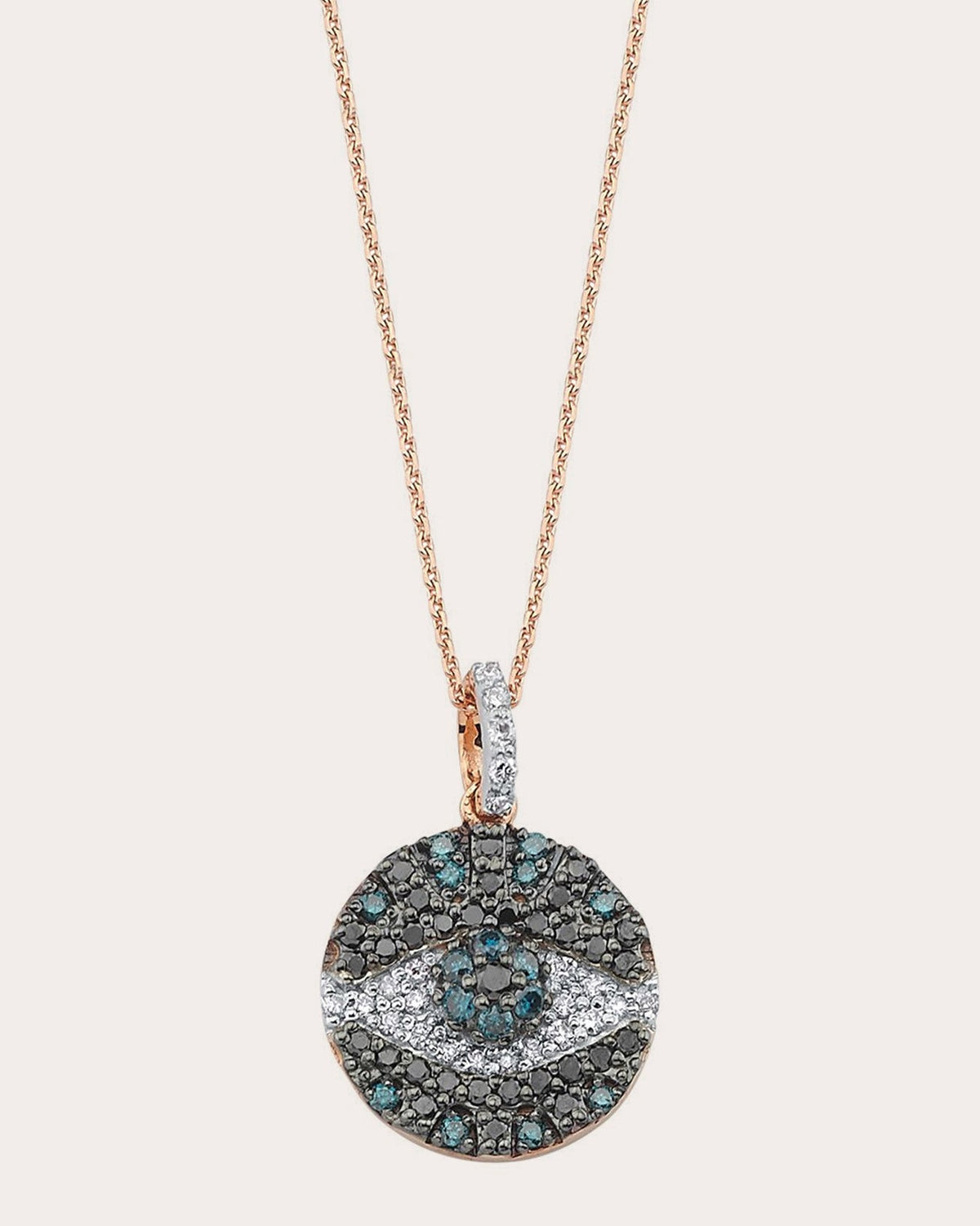 Blue & Black Diamond Eye Light Medallion Necklace