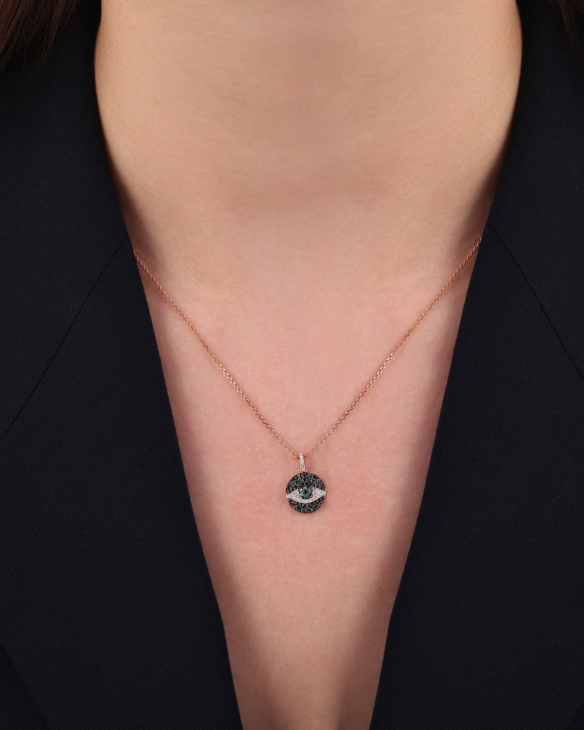 Blue & Black Diamond Eye Light Medallion Necklace