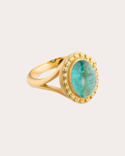 Green Tourmaline & 18k Gold Celestial Star Ring
