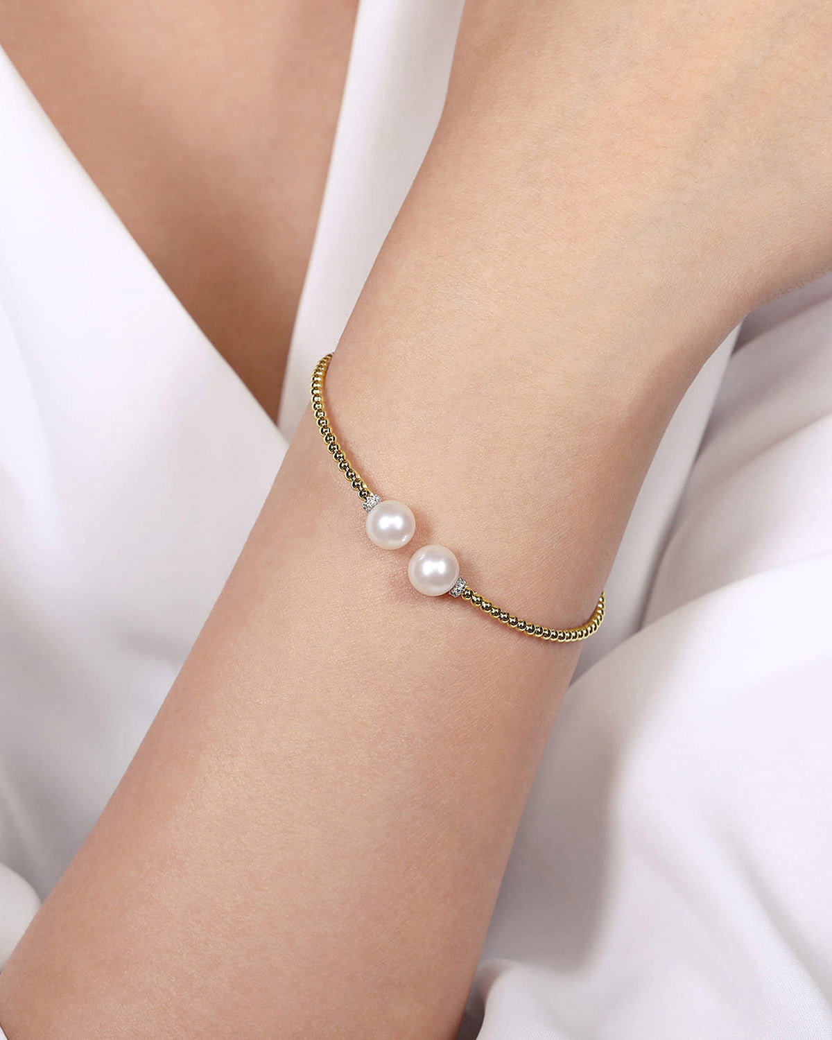 Pearl & Diamond 14k Gold Bujukan Split Cuff