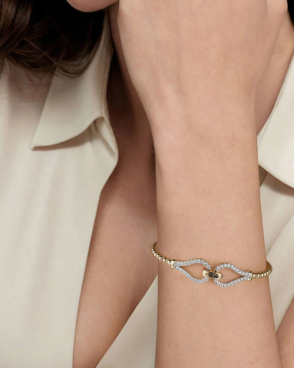 Diamond & 14k Gold Bujukan Stirrup Bangle