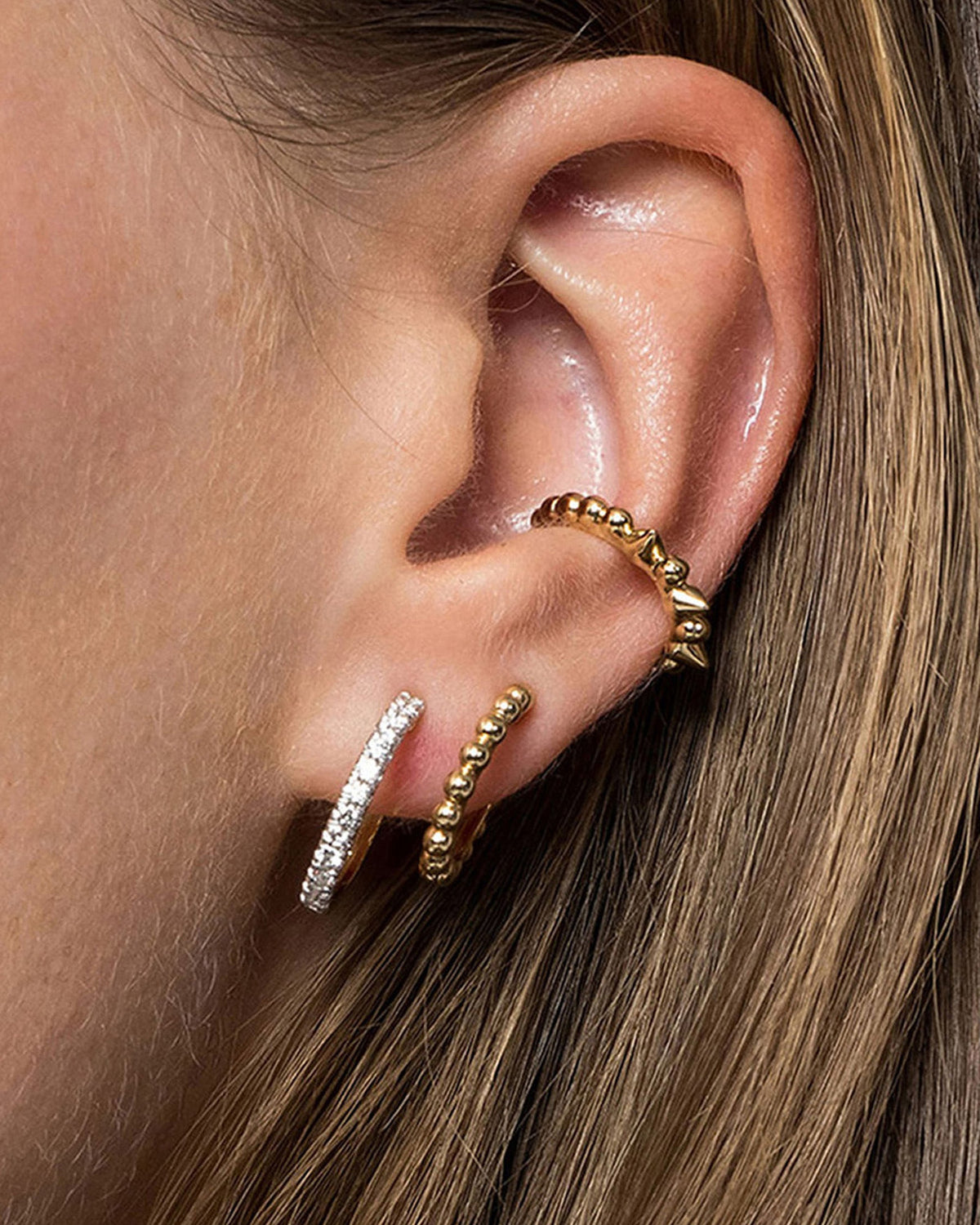 Diamond & 14k Gold Bujukan Cuff Huggie Earrings