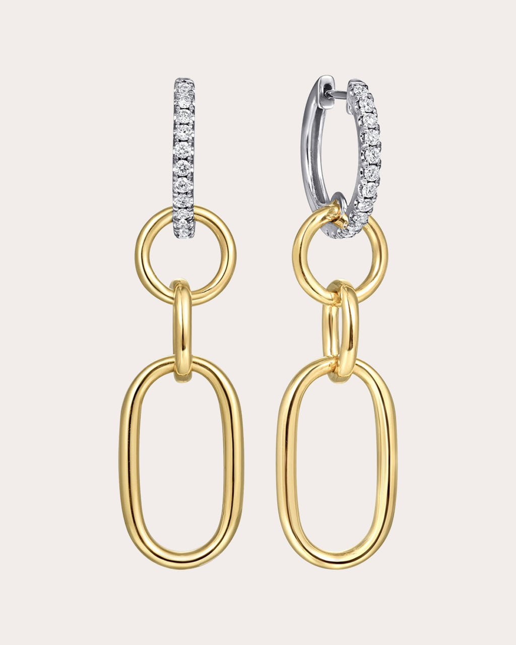 Diamond & 14k Gold Two-Tone Link Drop Earrings