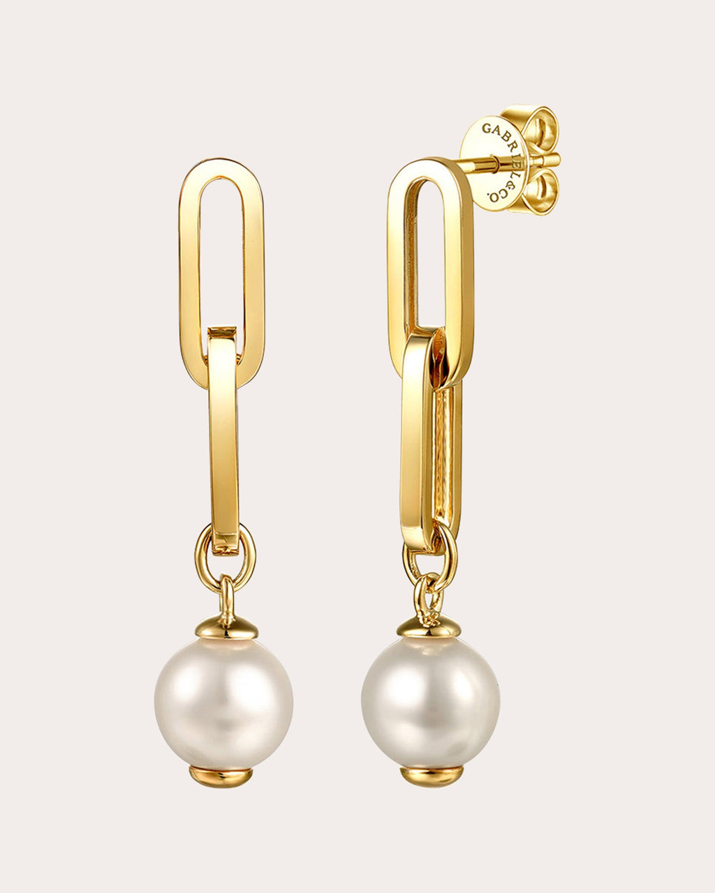 Pearl & 14k Gold Stud Link Drop Earrings