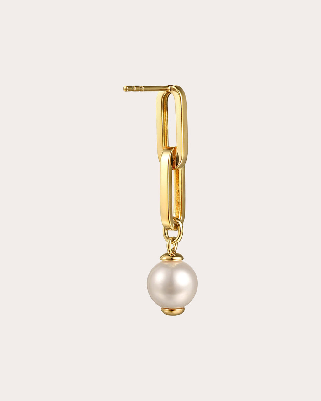 Pearl & 14k Gold Stud Link Drop Earrings