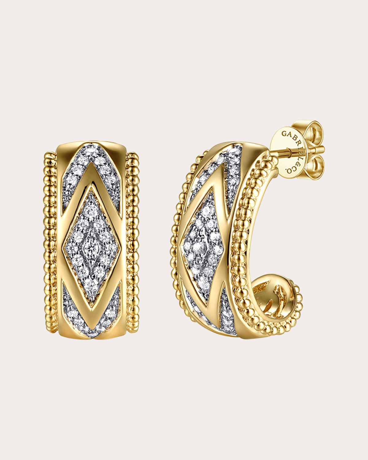 Diamond & 14k Gold Bujukan Chevron Hoop Earrings