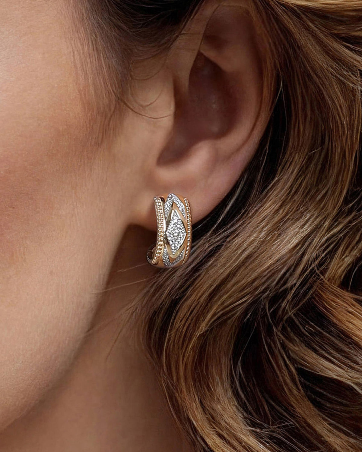 Diamond & 14k Gold Bujukan Chevron Hoop Earrings