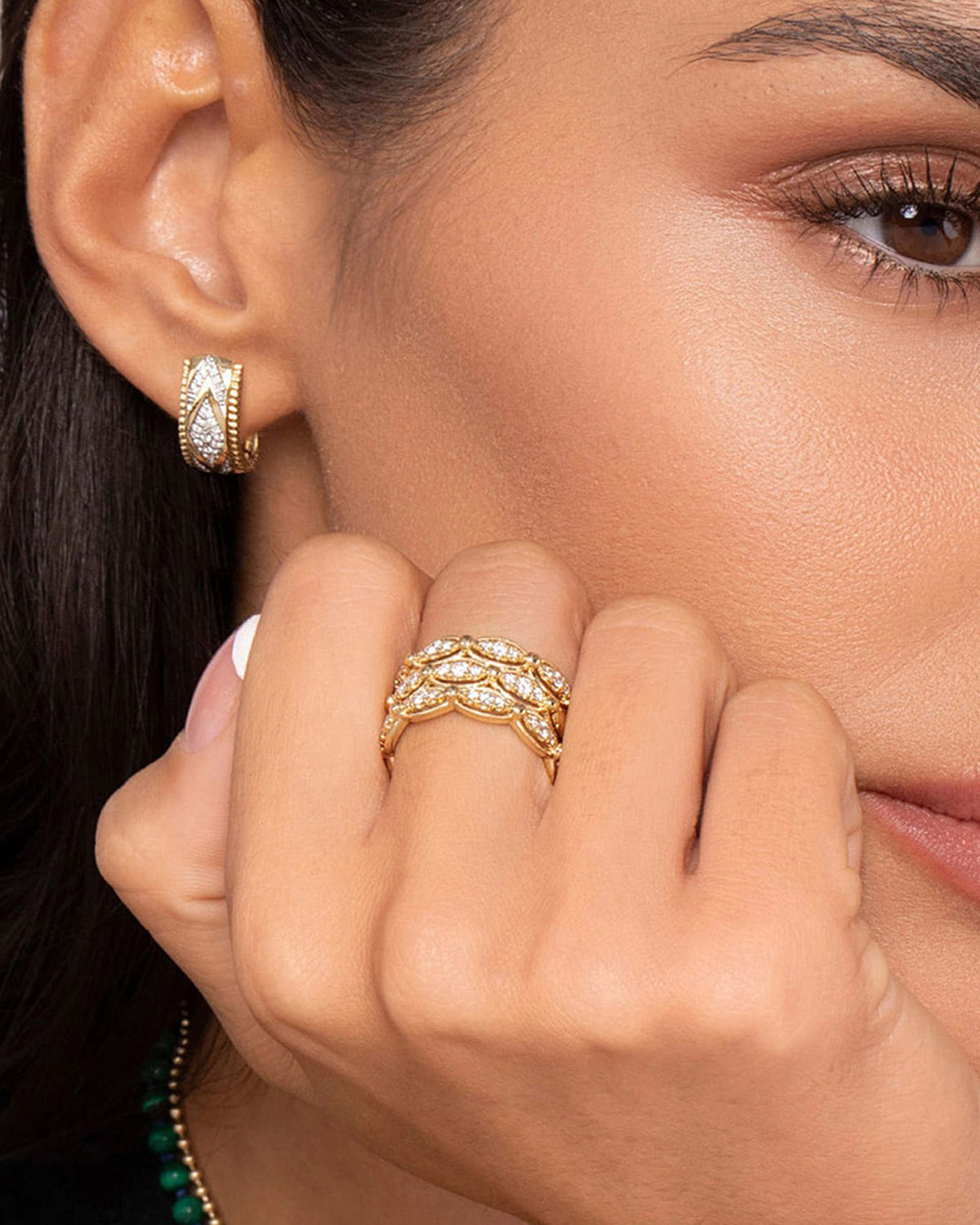Diamond & 14k Gold Bujukan Chevron Hoop Earrings