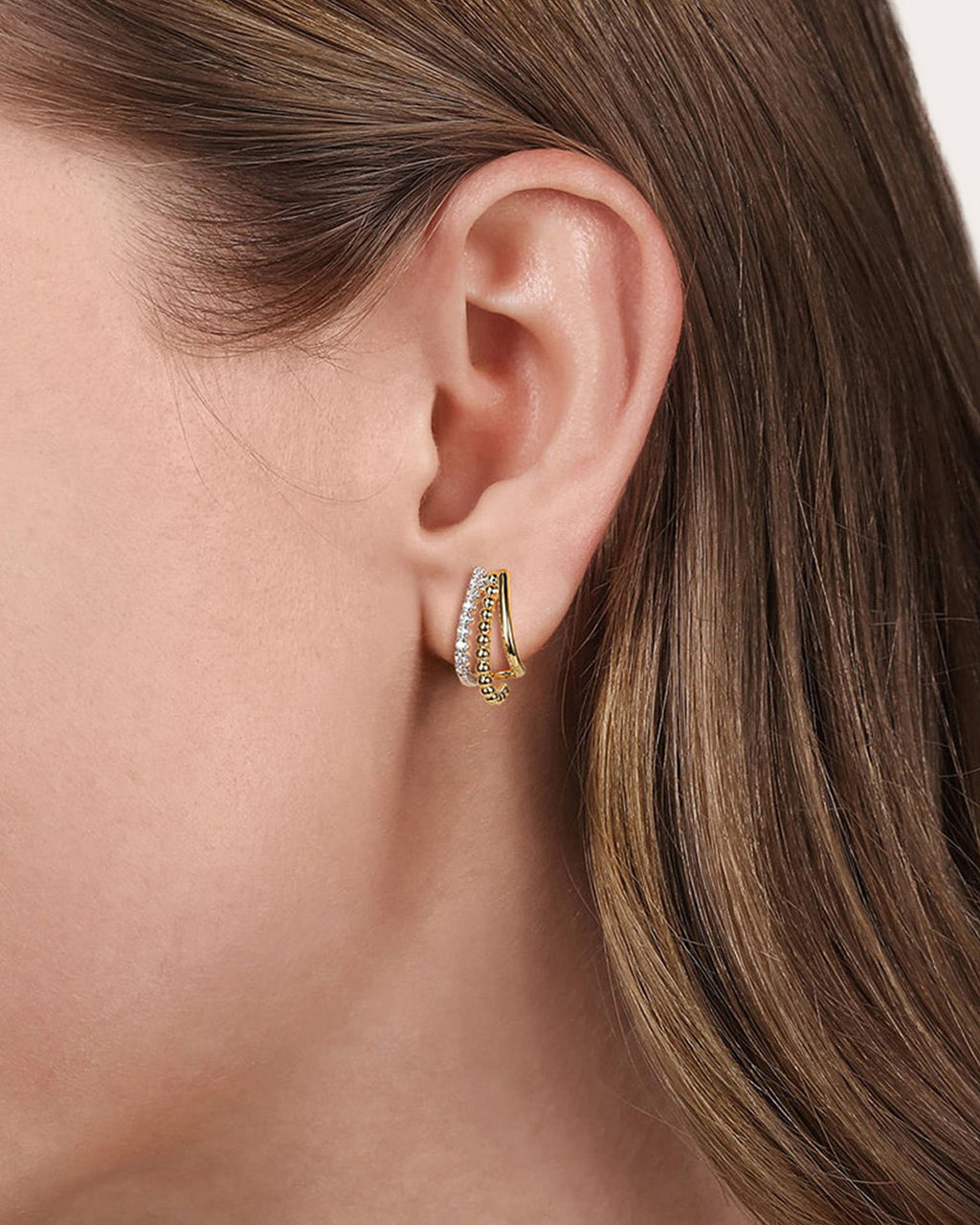 Diamond & Two-Tone Bujukan J Huggie Earrings