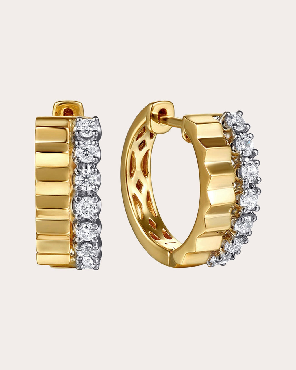 Diamond & 14k Gold Two-Row Huggie Earrings