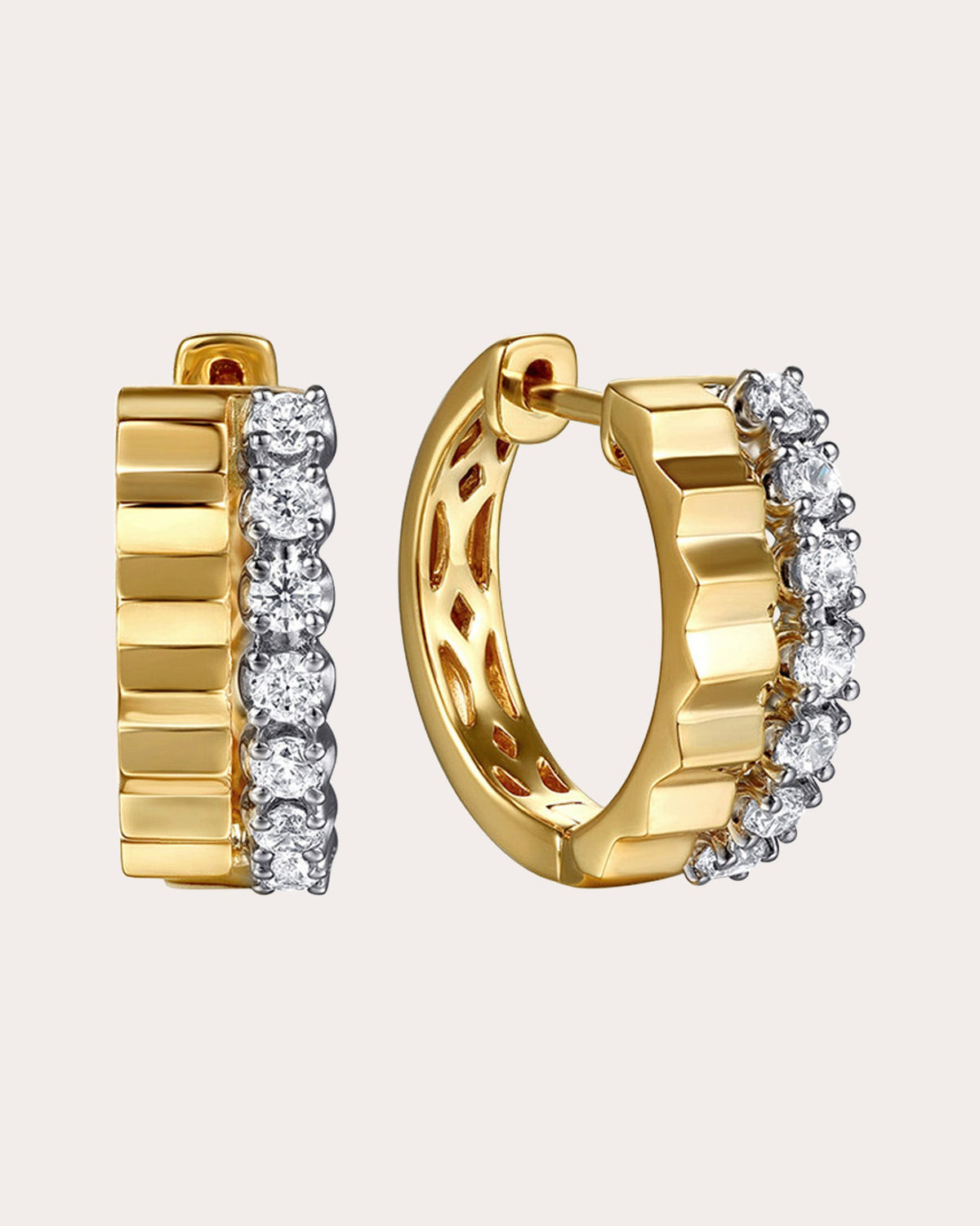 Diamond & 14k Gold Two-Row Huggie Earrings