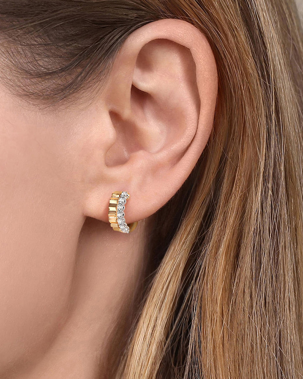 Diamond & 14k Gold Two-Row Huggie Earrings