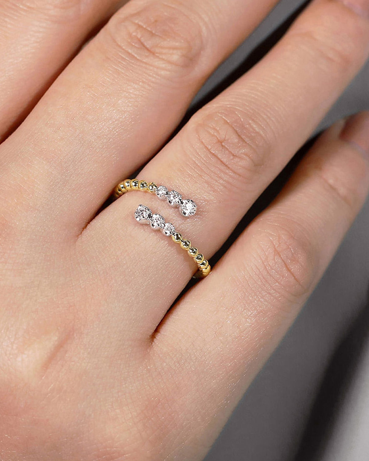 Diamond & 14k Gold Bujukan Beaded Bypass Ring