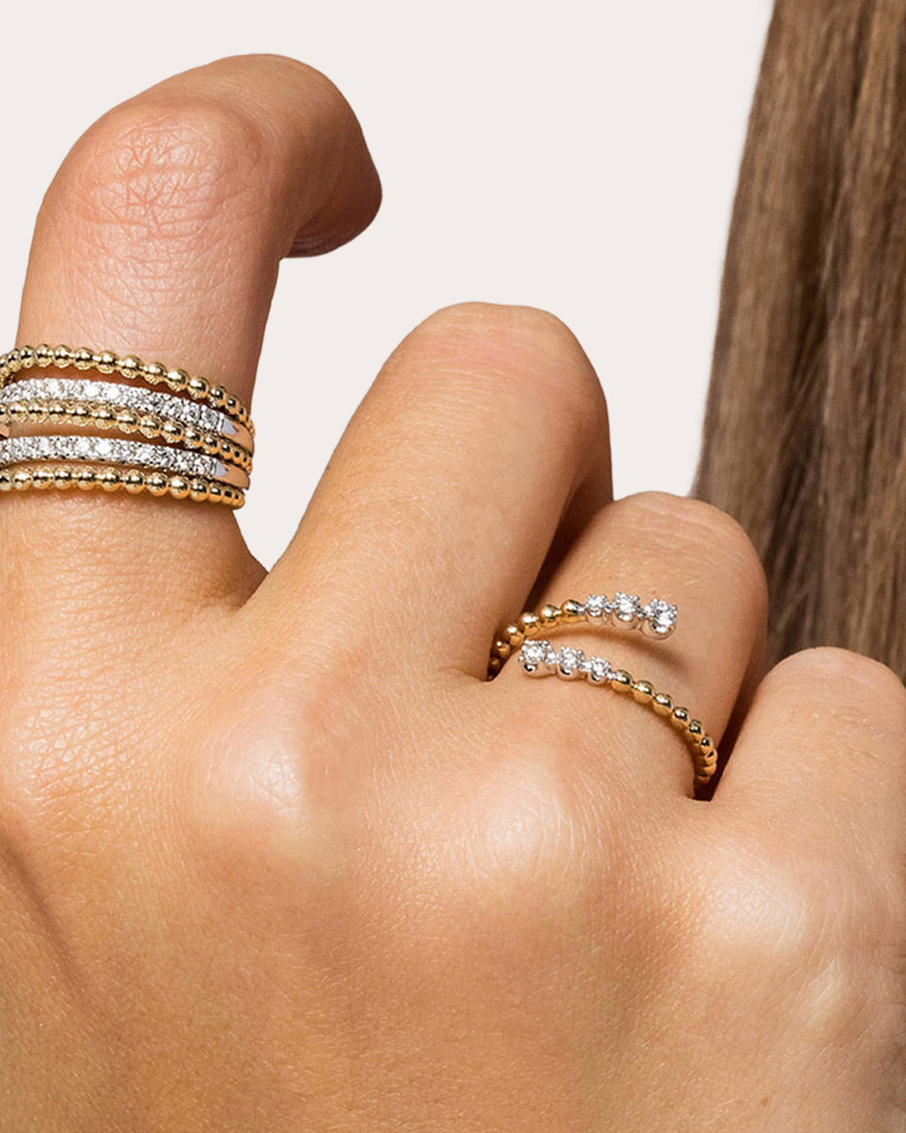 Diamond & 14k Gold Bujukan Beaded Bypass Ring