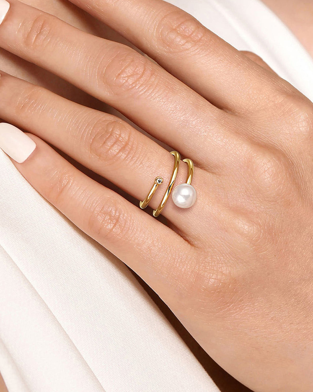Pearl & Diamond 14k Gold Wrap Ring