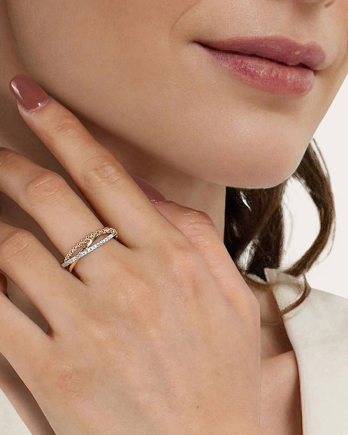 Diamond & Two-Tone Bujukan Crisscross Ring