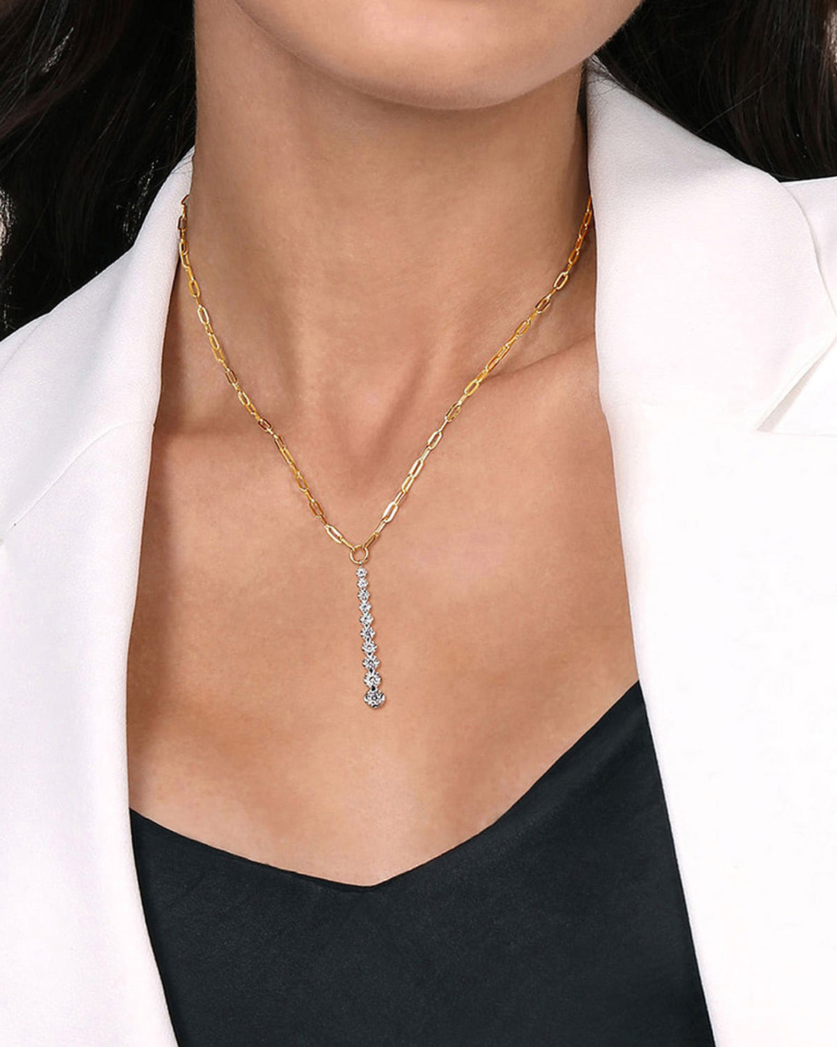 Diamond & 14k Gold Vertical Bar Necklace