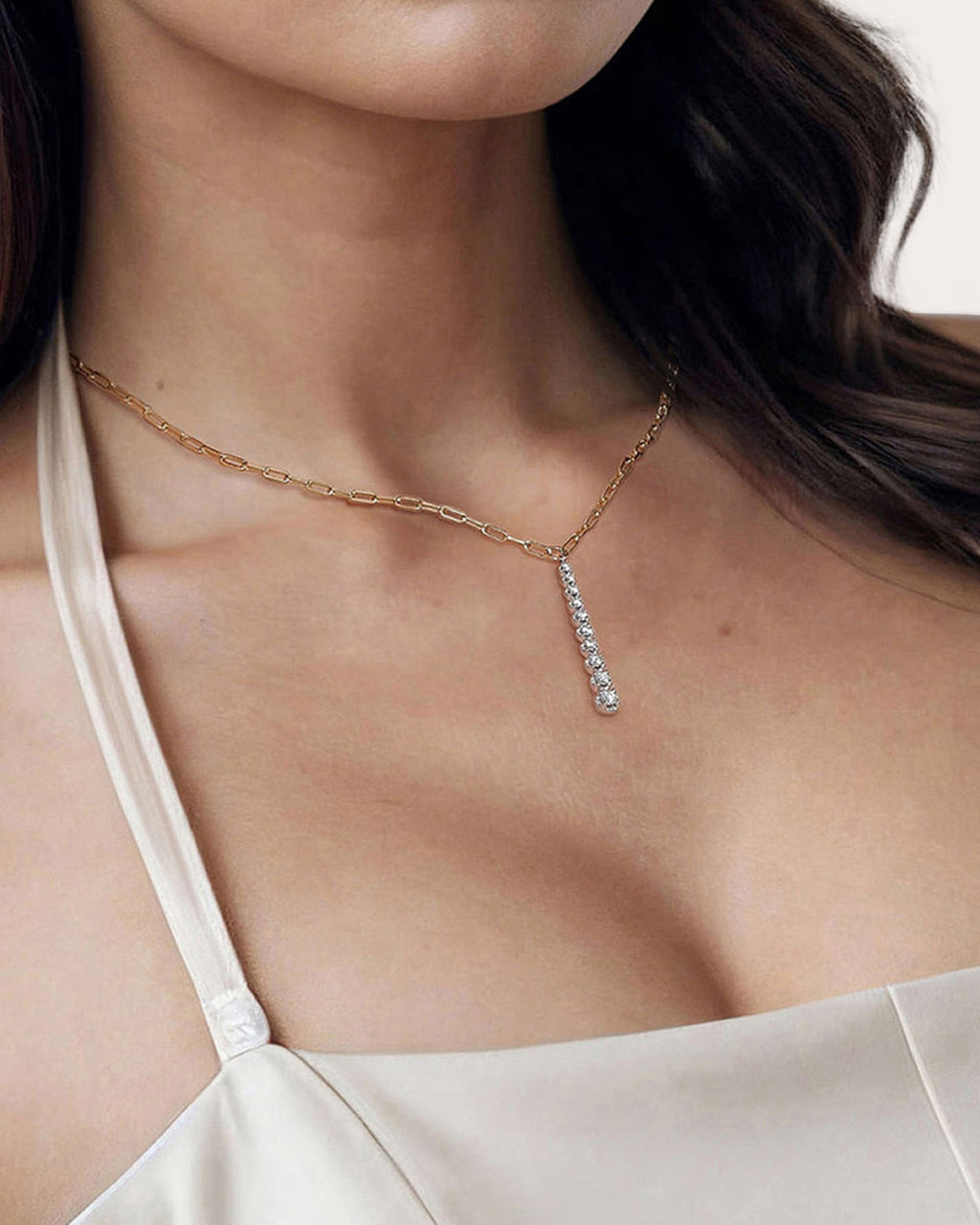 Diamond & 14k Gold Vertical Bar Necklace