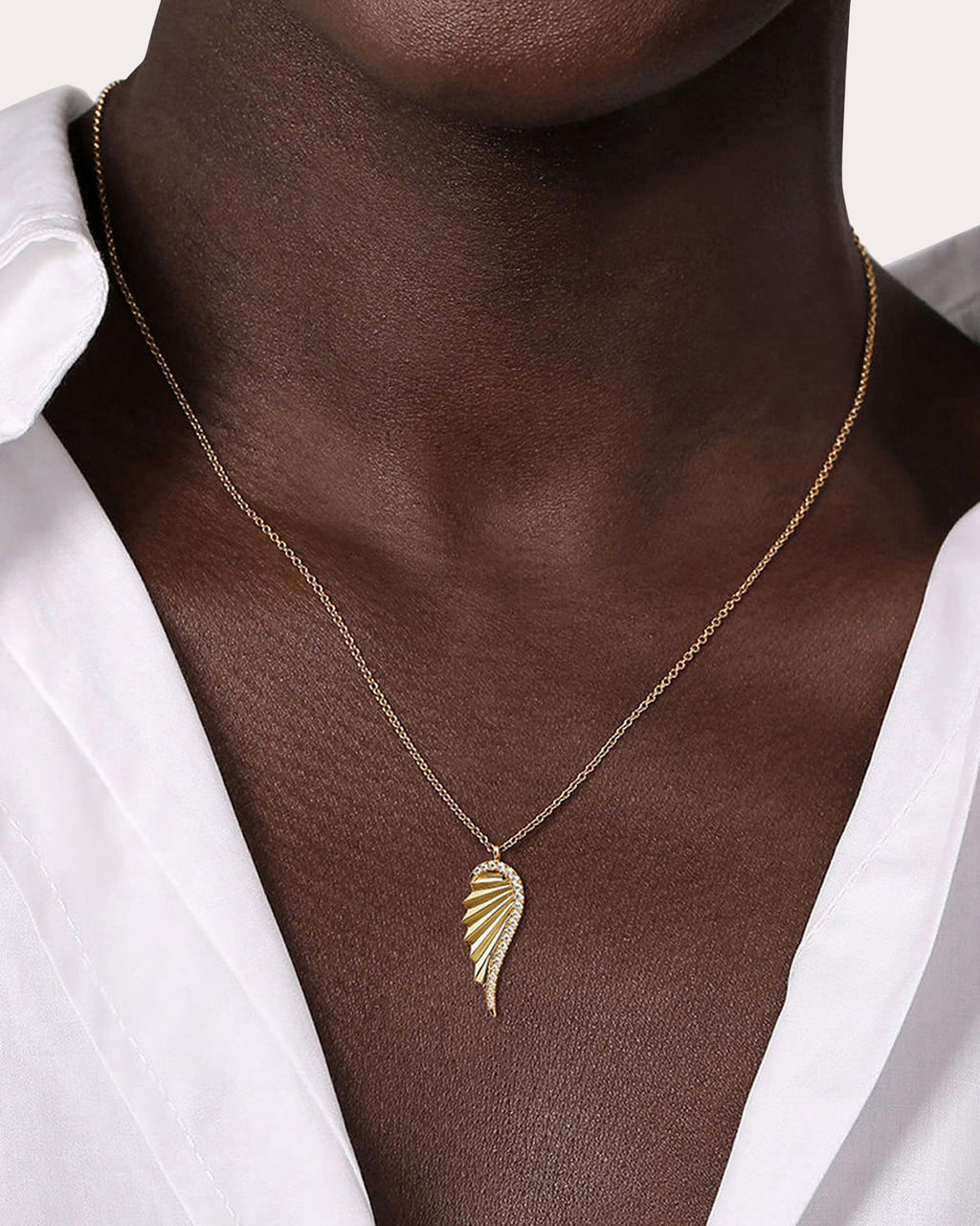 Diamond & 14k Gold Wing Pendant Necklace