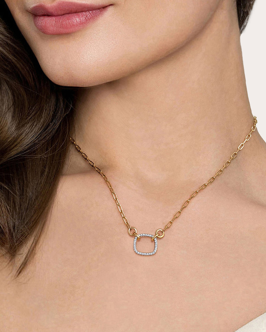 Diamond & 14k Gold Paperclip Pendant Necklace