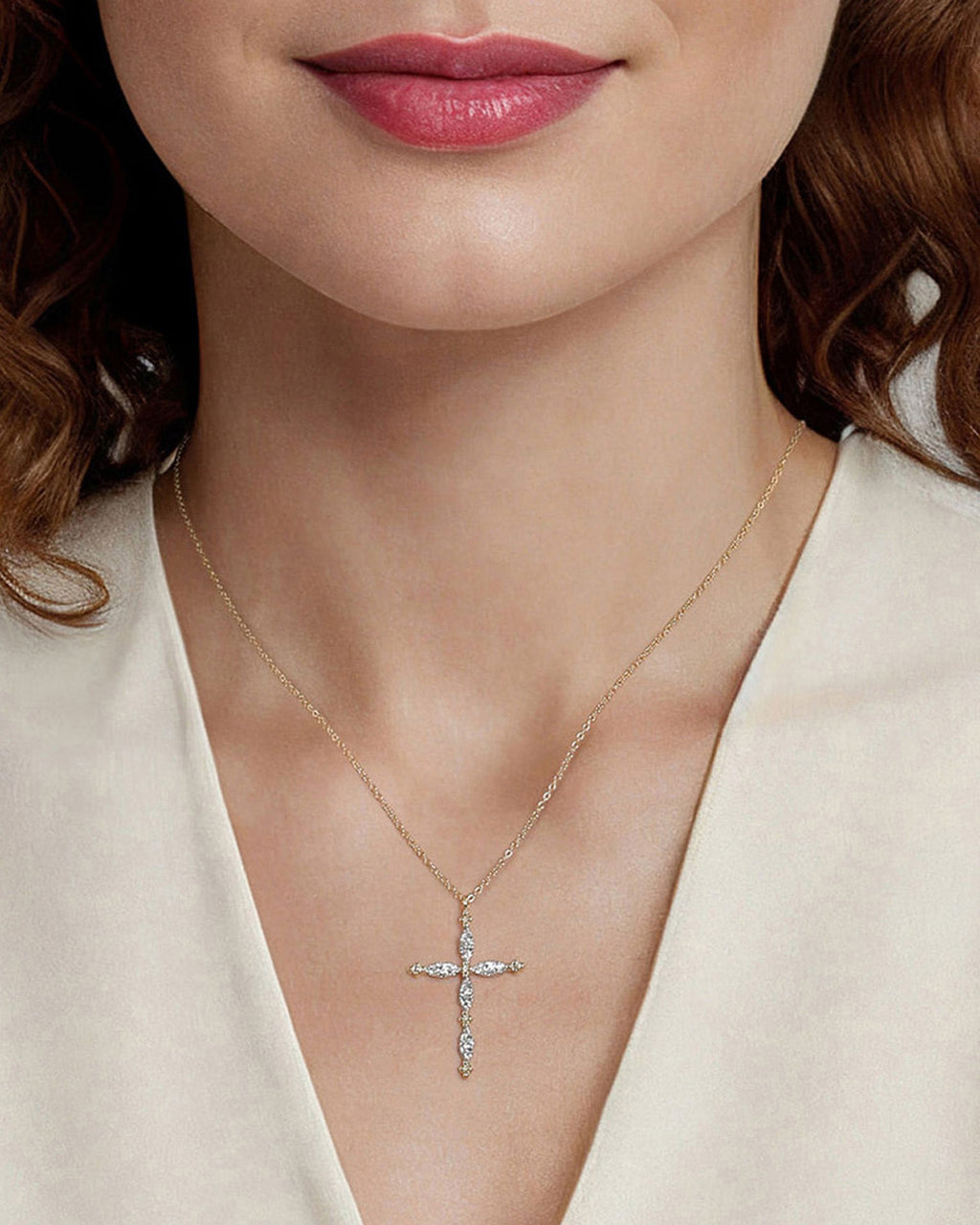 Diamond & 14k Gold Bujukan Cross Necklace