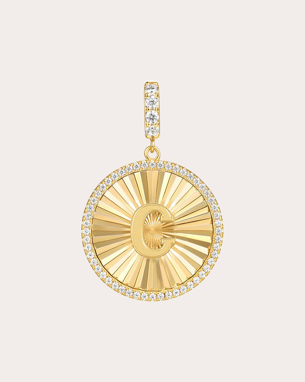 Diamond & 14k Gold C Initial Medallion