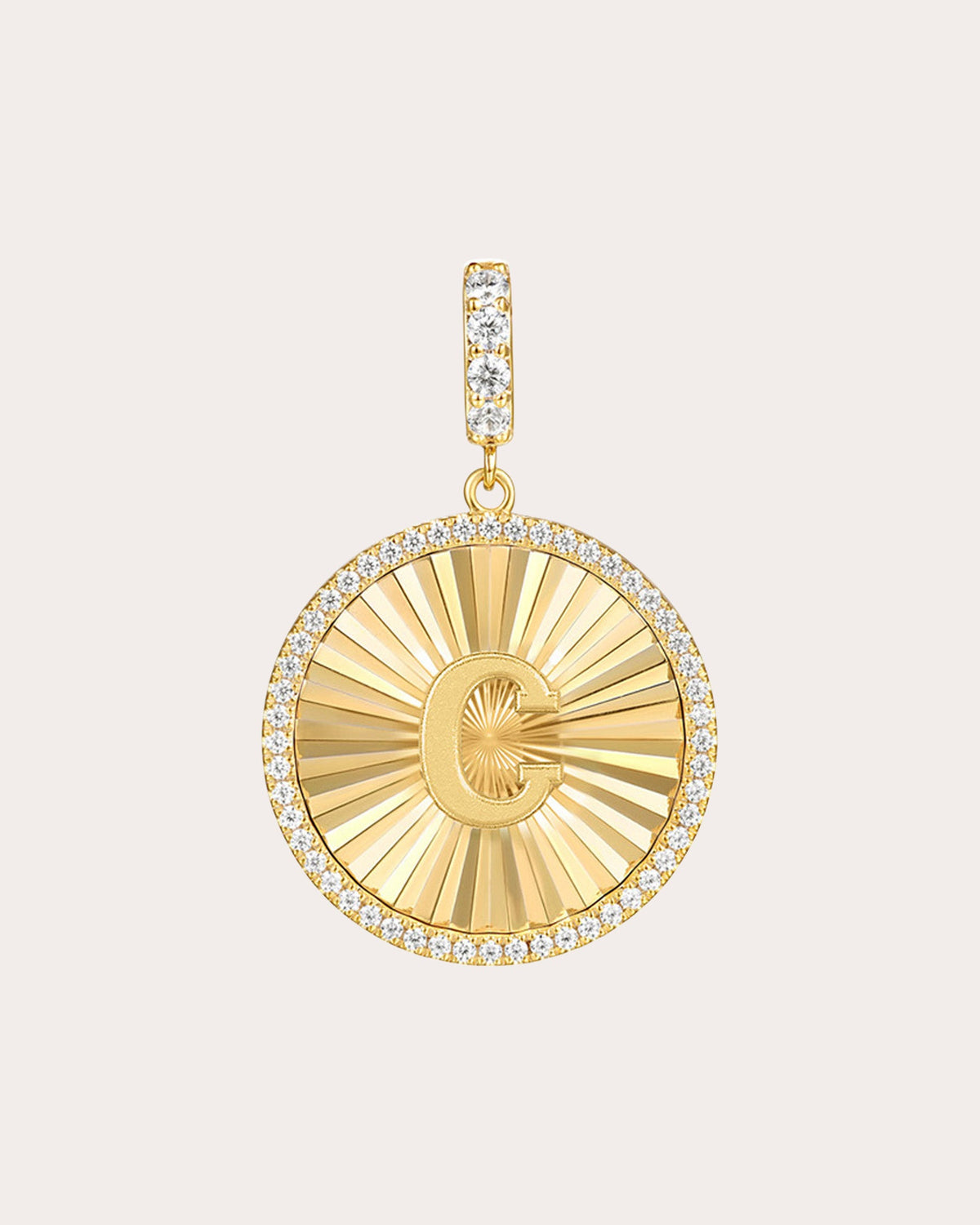 Diamond & 14k Gold C Initial Medallion