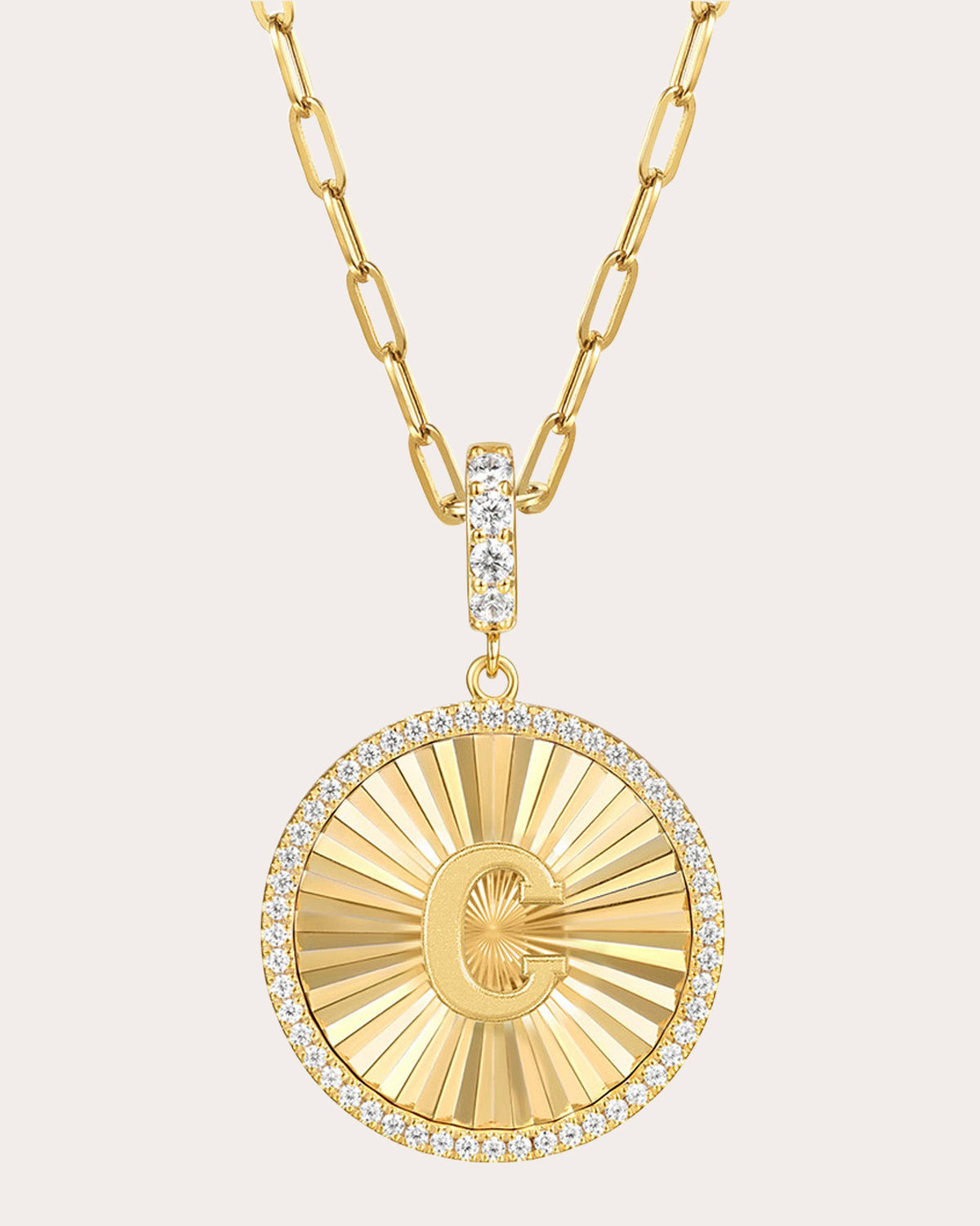 Diamond & 14k Gold C Initial Medallion