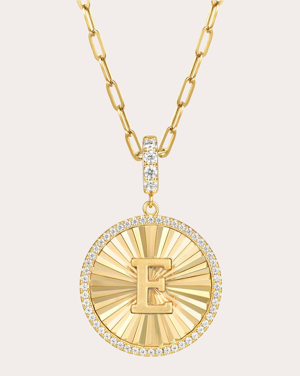Diamond & 14k Gold E Initial Medallion