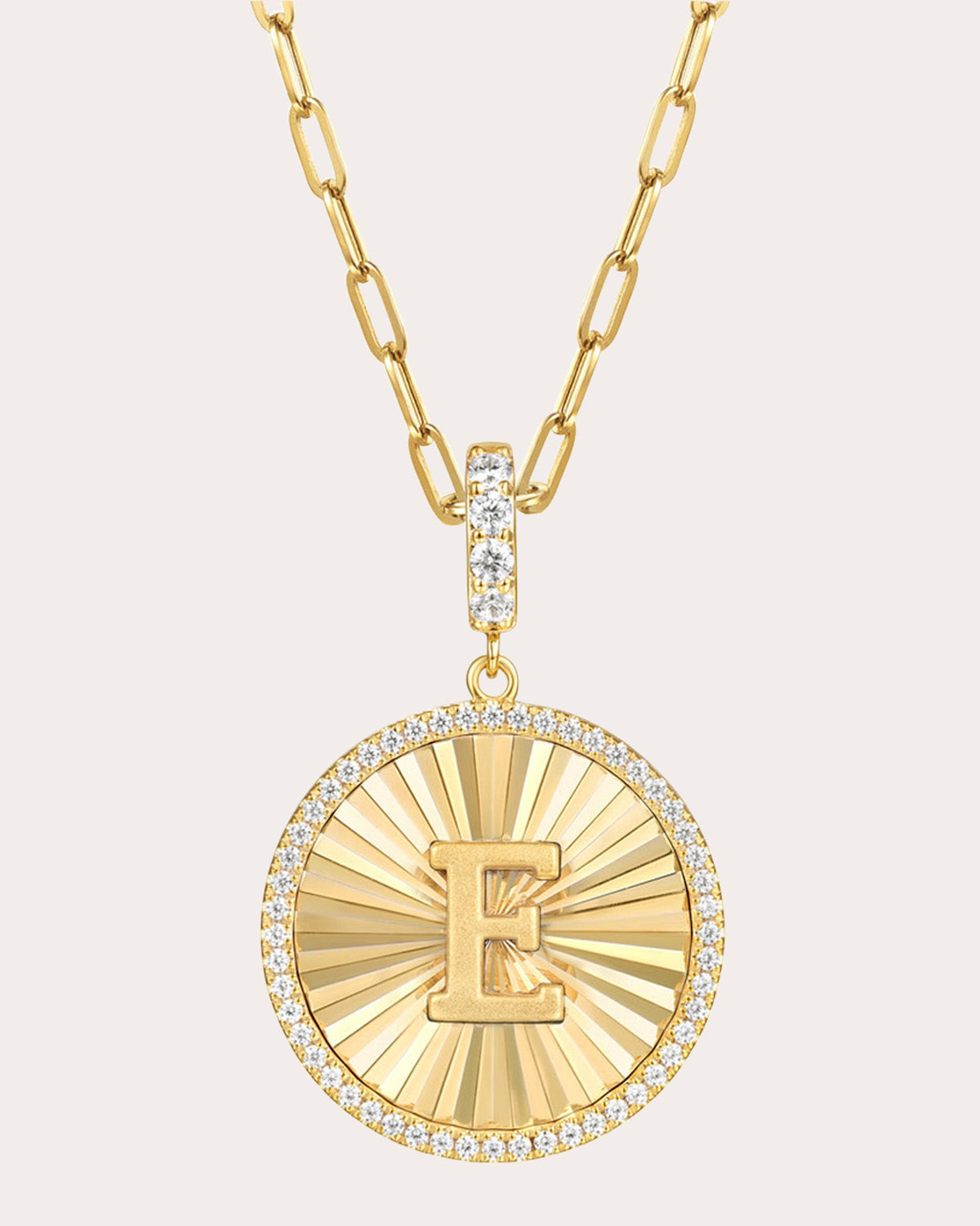 Diamond & 14k Gold E Initial Medallion