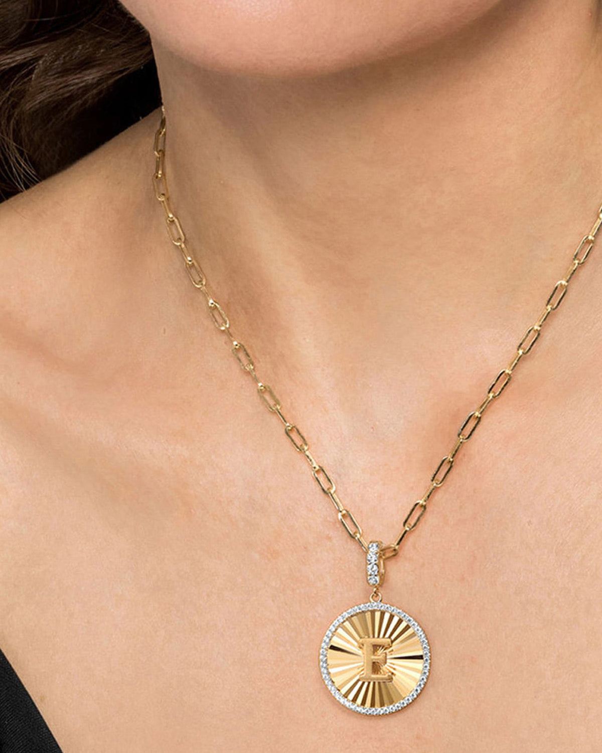 Diamond & 14k Gold E Initial Medallion