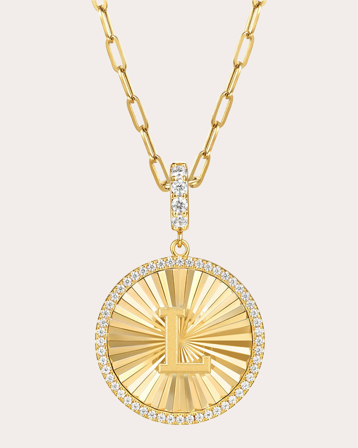 Diamond & 14k Gold L Initial Medallion