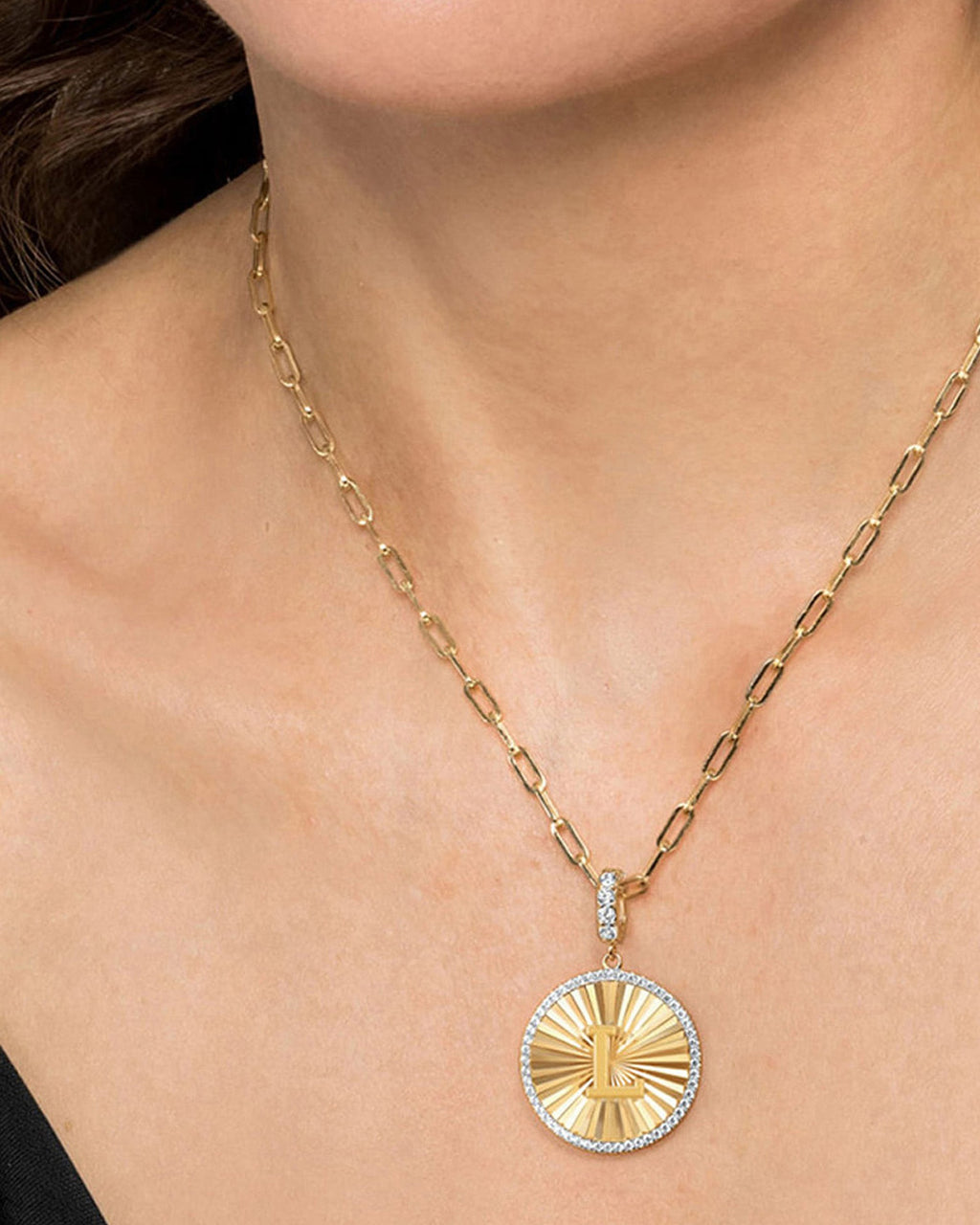 Diamond & 14k Gold L Initial Medallion