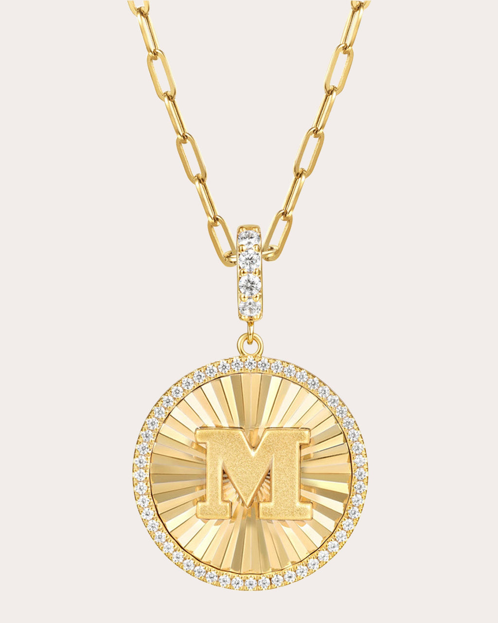 Diamond & 14k Gold M Initial Medallion