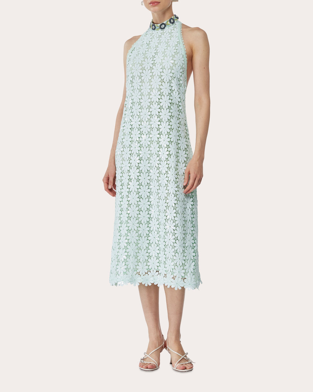 Gemma Floral Sequin Lace Halter Maxi Dress